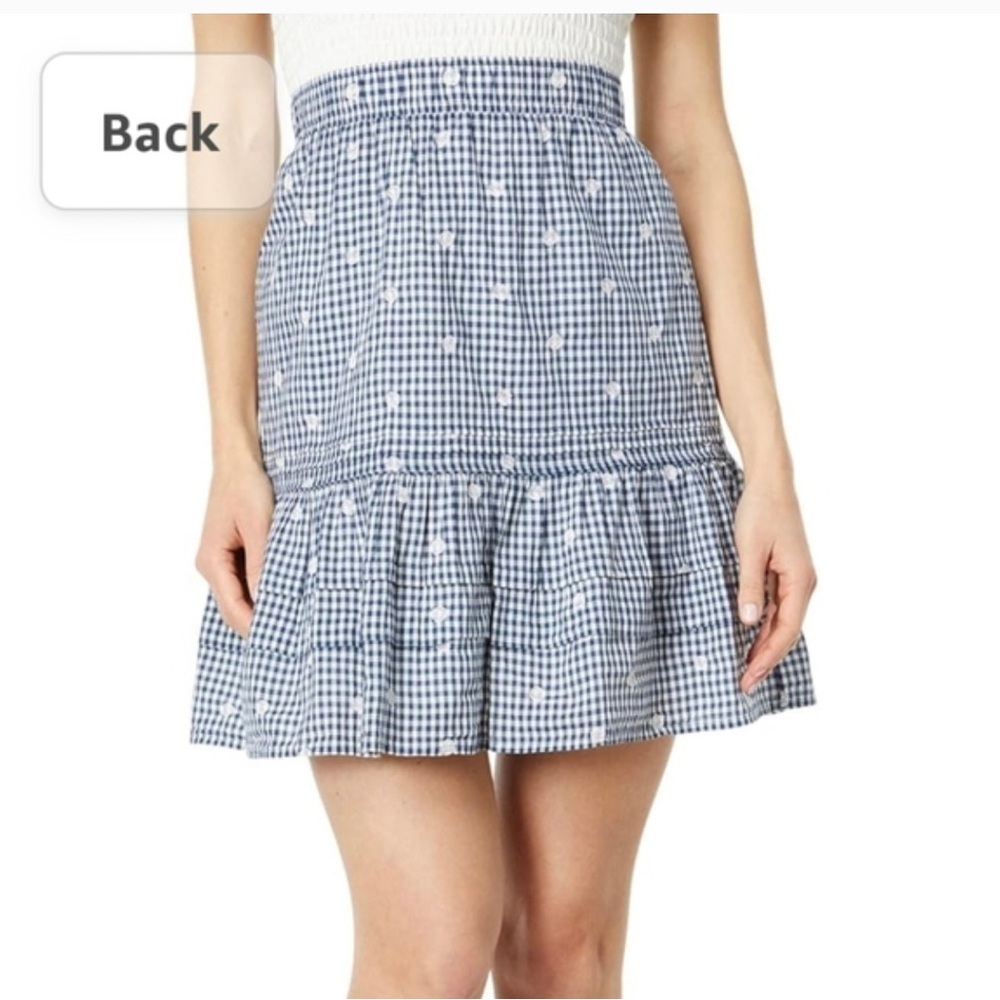 Madewell Navy Blue‎ Embroidered Tiered Pull-On Mini Skirt in Gingham Check new - Picture 3 of 11